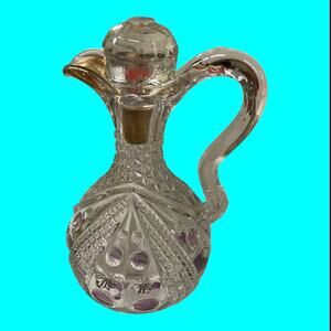 Vtg EAPG Glass Vinegar-Oil Cruet, Stopper Cranberry Flash Pitcher Dimple & Star